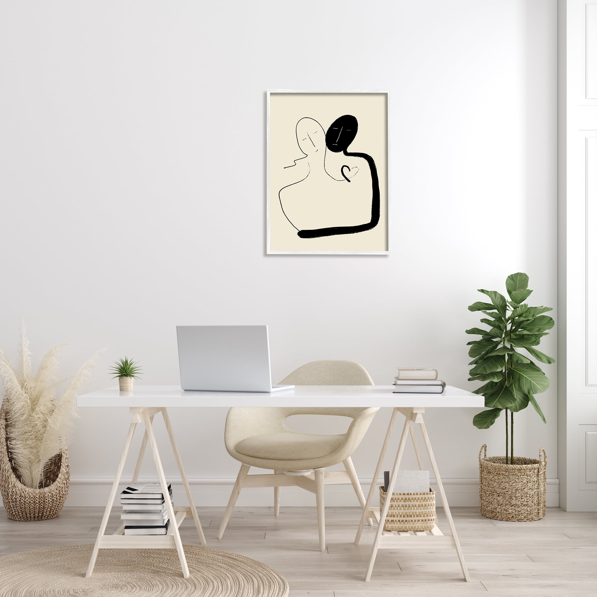 Stupell Industries Together Romantic Couple Embrace Modern Minimal Linework Abstract Painting White Framed Art Print Wall Art, 24 x 30