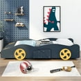 thumbnail image 2 of Euroco Car-Shaped Twin Size Platform Bed with Tires and Storage Cabinet for Kids Bedroom, Dark Blue, 2 of 13