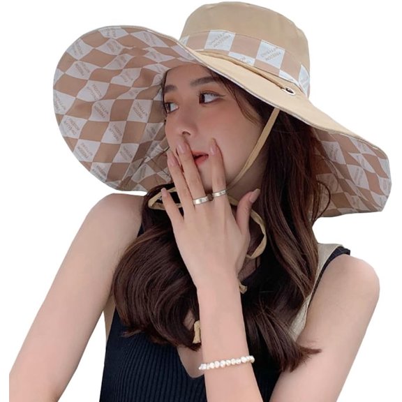 YooGuoGuo Womens Checkered Bucket Hat Casual Super Wide Brim Summer Sun Hats UV Protection Foldable Reversible Cap Outdoor