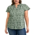 thumbnail image 1 of Blusas de talla grande de GRACE & GRANDEUR para mujer, estampadas con flores, de manga corta, con volantes, escote en V, ideales para vacaciones y uso casual, 4X, gris verde, 1 of 1
