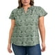 thumbnail image 1 of GRACE & GRANDEUR Blusas de Talla Grande para Mujeres, Blusa de Manga Corta con Estampado Floral, Cuello en V con Volantes, Tops Casuales para Vacaciones 1X Verde Gris, 1 of 1