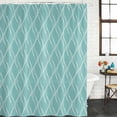 thumbnail image 3 of Shower Curtain Bathroom Set White Wave Stripe on Teal Waterproof Fabric Shower Curtains with Grommets&Hooks, Abstract Geometric Texture Privacy Bath Curtain for Bathtub 36x72in, 3 of 9