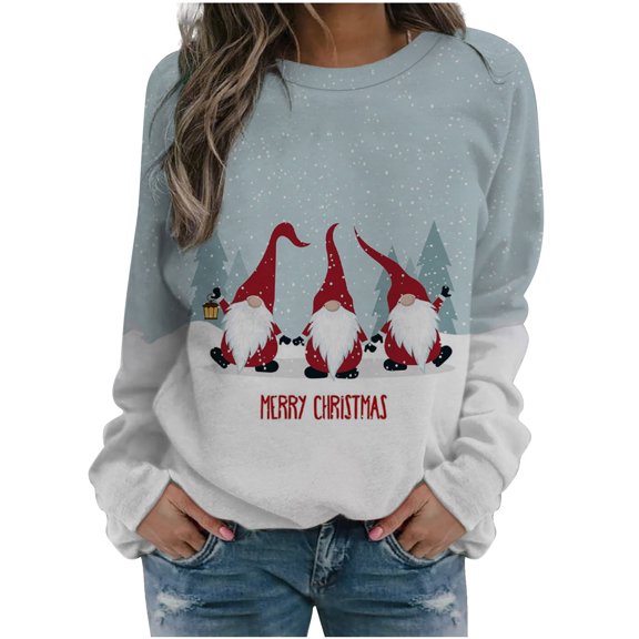 FRSASU Women'S Plus Size Clearance Top,Long Sleeves Shirts Christmas Printing Sweatshirt Crewneck Pullover Tunic Tops