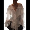 thumbnail image 2 of Blusa de Larga con Cuello en V y Volantes para Mujer, Estilo Elegante y Casual, para Otoño. M, 2 of 10