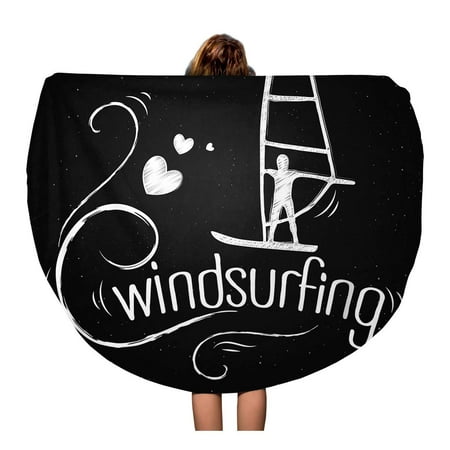 KDAGR 60 inch Round Beach Towel Blanket Action Creative Vintage Windsurfing and Labels Inspirational Chalkboard Active Travel Circle Circular Towels Mat Tapestry Beach