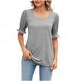 thumbnail image 2 of Patlollav Womens Tshirts Under $10, Womens Short Sleeve Tops Casual Solid Color Square Neck Ruffle Sleeve Blouses T-Shirt, 2 of 6