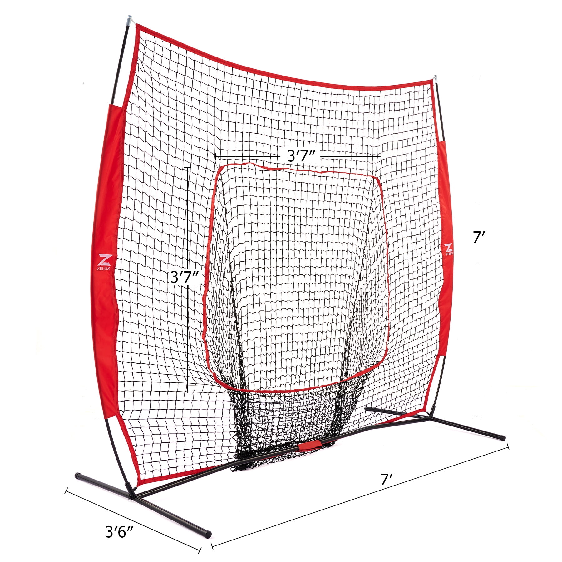 Zelus Baseball Net Softball Practice Kit 7x7ft Pitching Net with Training Balls & Bag