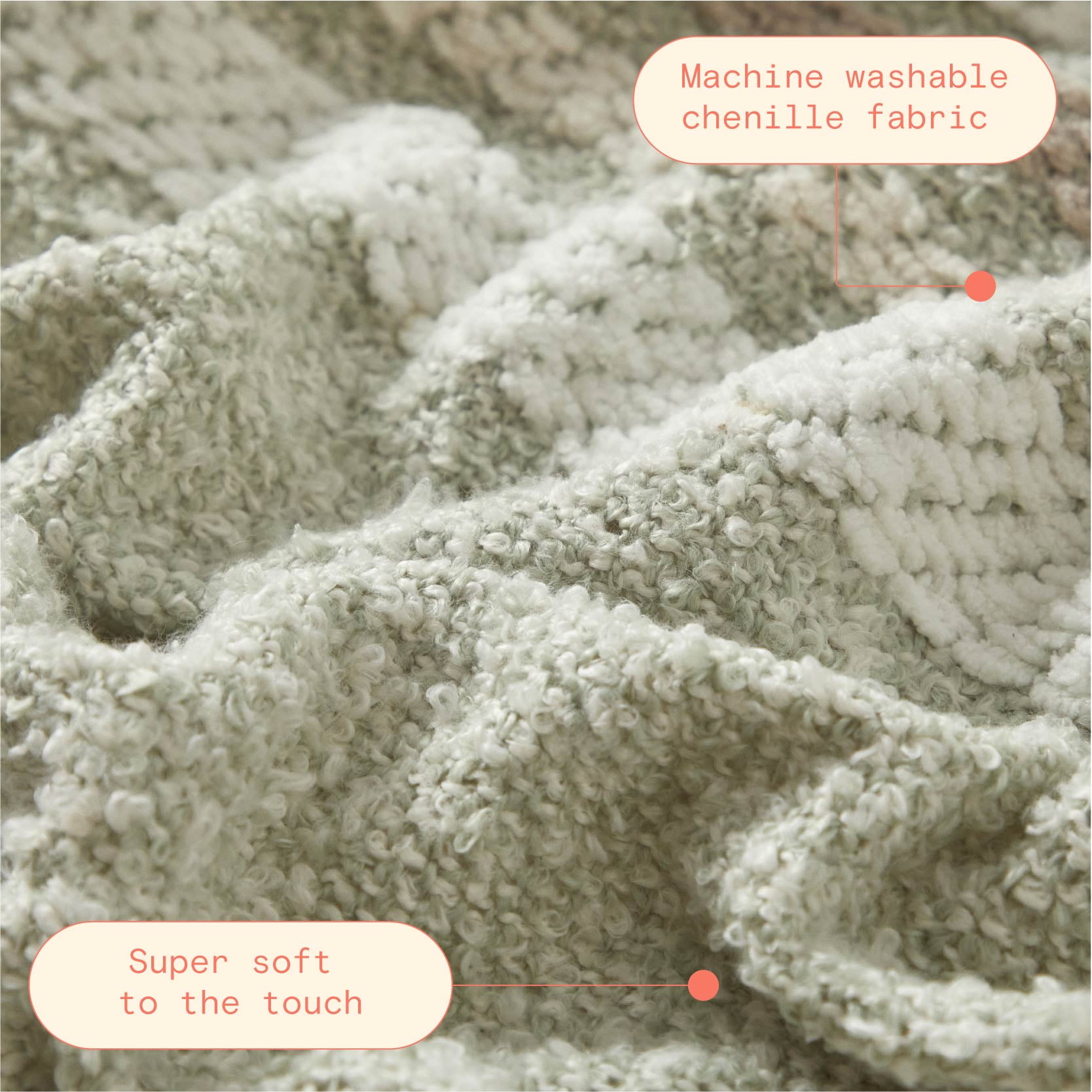 Beautiful Sage Green Cozy Chenille Throw by Drew Barrymore for Adults, 50" x 60"