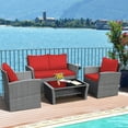 thumbnail image 3 of Gymax Ensemble de Conversation en Rotin pour Patio 4 Pcs Ensemble de Meubles d'Extérieur avec Coussins Rouges, 3 of 10