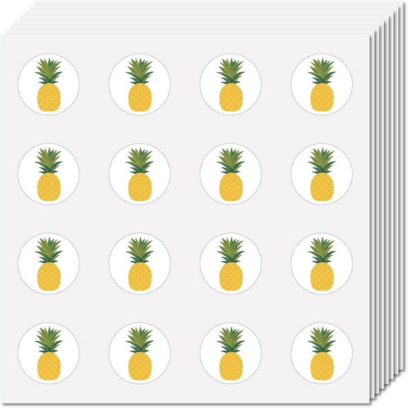 8Pcs Pineapple Round Cartoon Bulk Decals Self-Adhesive Picture Stickers Removable Sticky Round Dot Tags Waterproof Plastic Circle Stickers Marking for Hat Books Cup Decoration 0.98In
