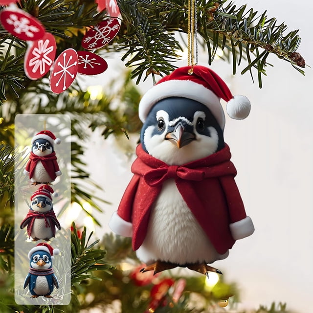 Xihbxyly Colgante de Pingüino Navideño de Acrílico, Diseño de Capa, Material Duradero, Accesorio para Espejo Retrovisor de Coche, Decoración para Árbol de Navidad, Idea de Regalo Festivo, Tamaño Comp