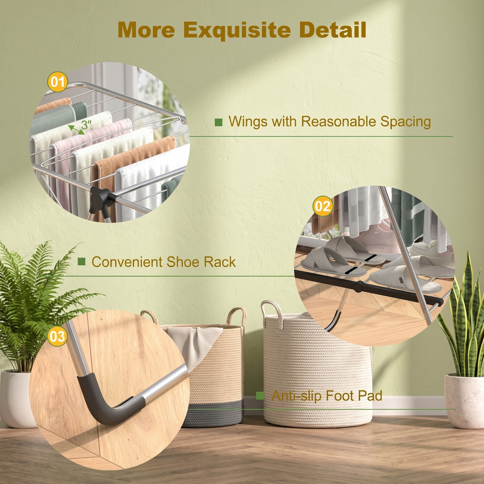 Fenbeli 2-Tier Laundry Drying Rack, Foldable Clothes Drying Rack with Rust-Proof Aluminum Frame, Space-Saving Collapsible Garment Air Dryer Stand for Balcony, Silver