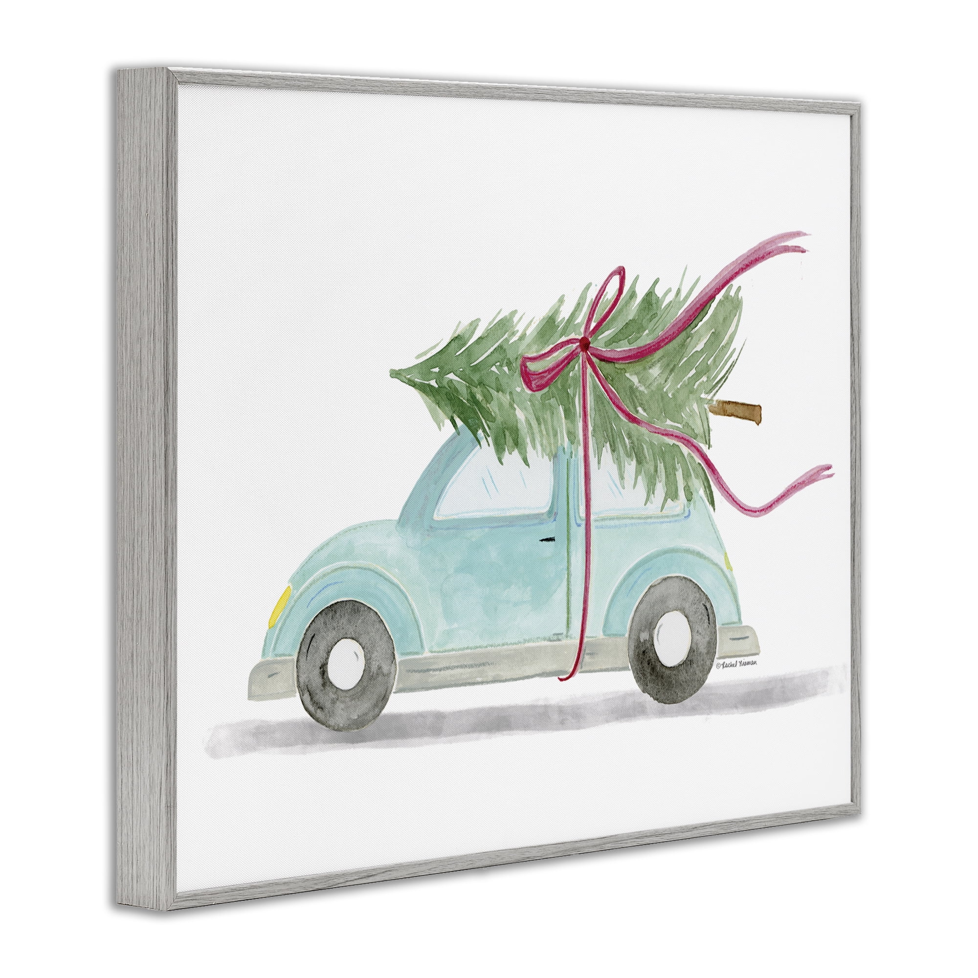 Stupell Industries Windblown Tree on Car Holiday Painting Gray Framed Art Prints Wall Art, 20 x 16