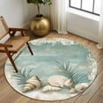 thumbnail image 3 of Teal Coastal Round Rug 5ft Washable Circle Kitchen Rugs Non Slip Vintage Ocean Beach Shell Nautical Large Area Rug Indoor Floor Carpet for Bedroom Living Room Home Office Dining Room Nursery, 3 of 8