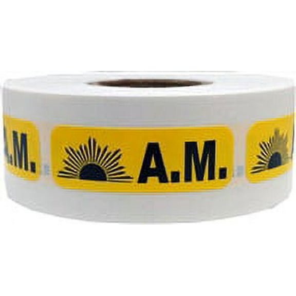 Yellow A.M. Stickers | 0.5 x 1.5" Inches Wide | 500 Pack