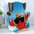 thumbnail image 4 of Crabs Soft Flannel Fleece Throw Blanket, Cool Crustacean with Black Sunglasses and a Hat Summer Vacation on Tropical Island, Cozy Plush for Indoor and Outdoor Use, 50" x 70", Multicolor, by Ambesonne, 4 of 5