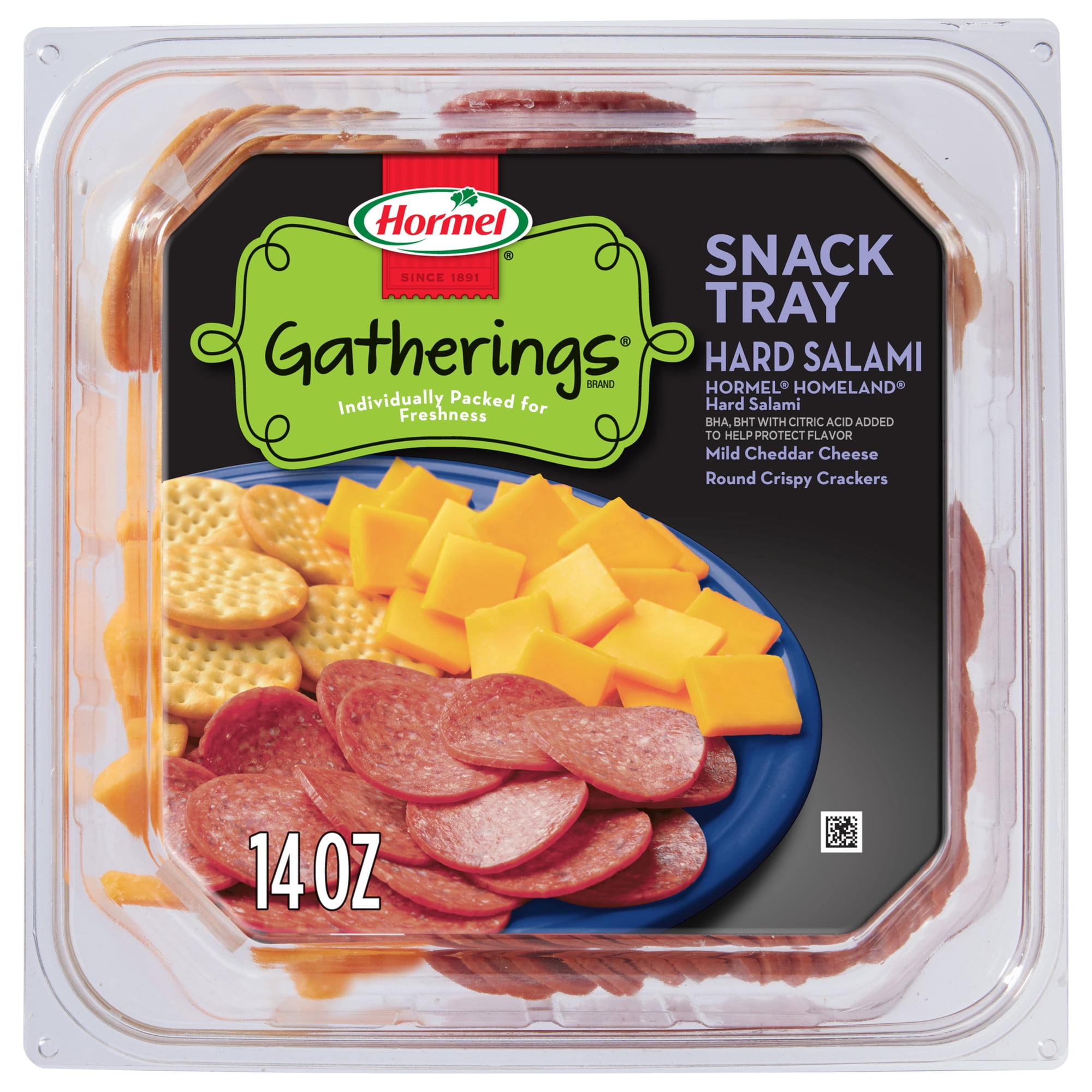 HORMEL GATHERINGS Hard Salami with Cheese and Crackers, Refrigerated, 14 oz Plastic Tray