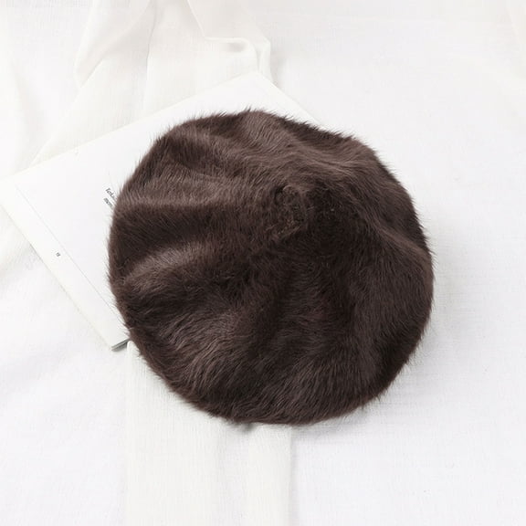 YOZGXEG Spring Hats For Women Women'S Autumn Winter Versatile Trendy Artist Warm Knitted Hat Faux Rabbit Fur Brown M