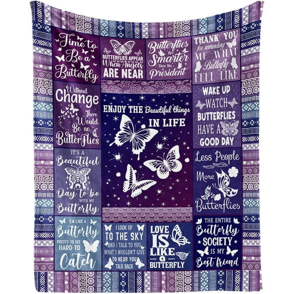 Butterfly Blanket for Boys Girls, Cute Butterfly Themed Design Printed Purple Throw Blankets for Kids Lap, Chair Sofa, Warm Soft Cozy Blanket, 40"x 50"