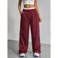 thumbnail image 5 of Womens Baggy Wide Leg Pants Casual Stripe Elastic Waisted Palazzo Harem Pants with Pockets Wine Red L, 5 of 7