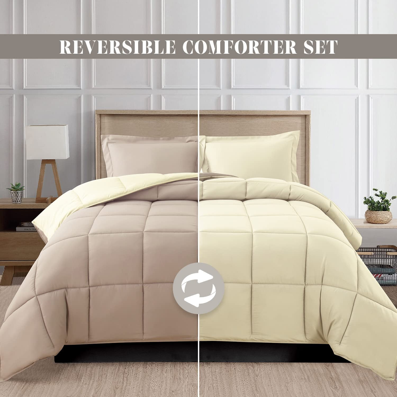 NEW - Down Alternative 3pc Comforter Set- King/California King, Linen/Ivory