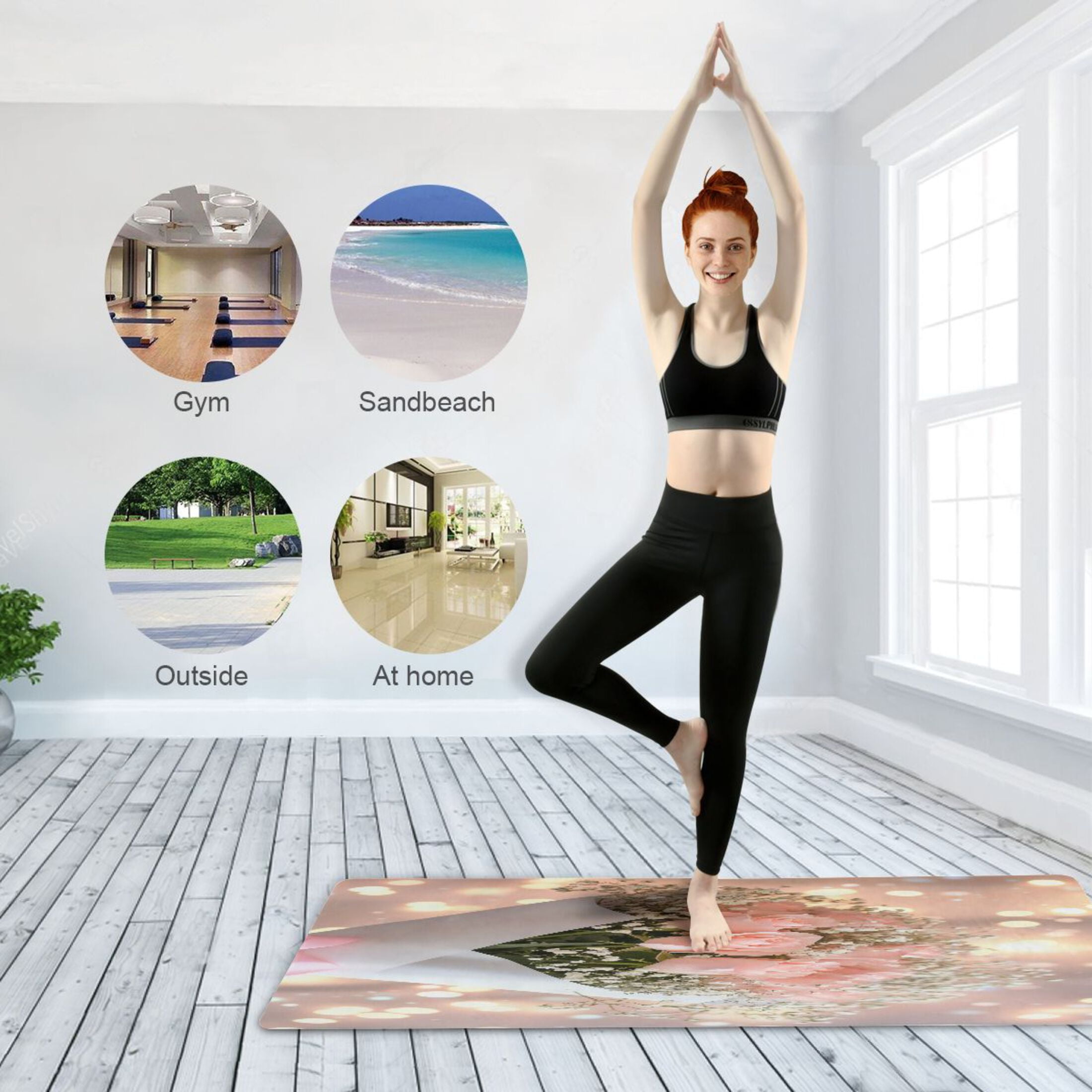 BZSMCE Yoga Mat Women Pink Roses Fitness Mat