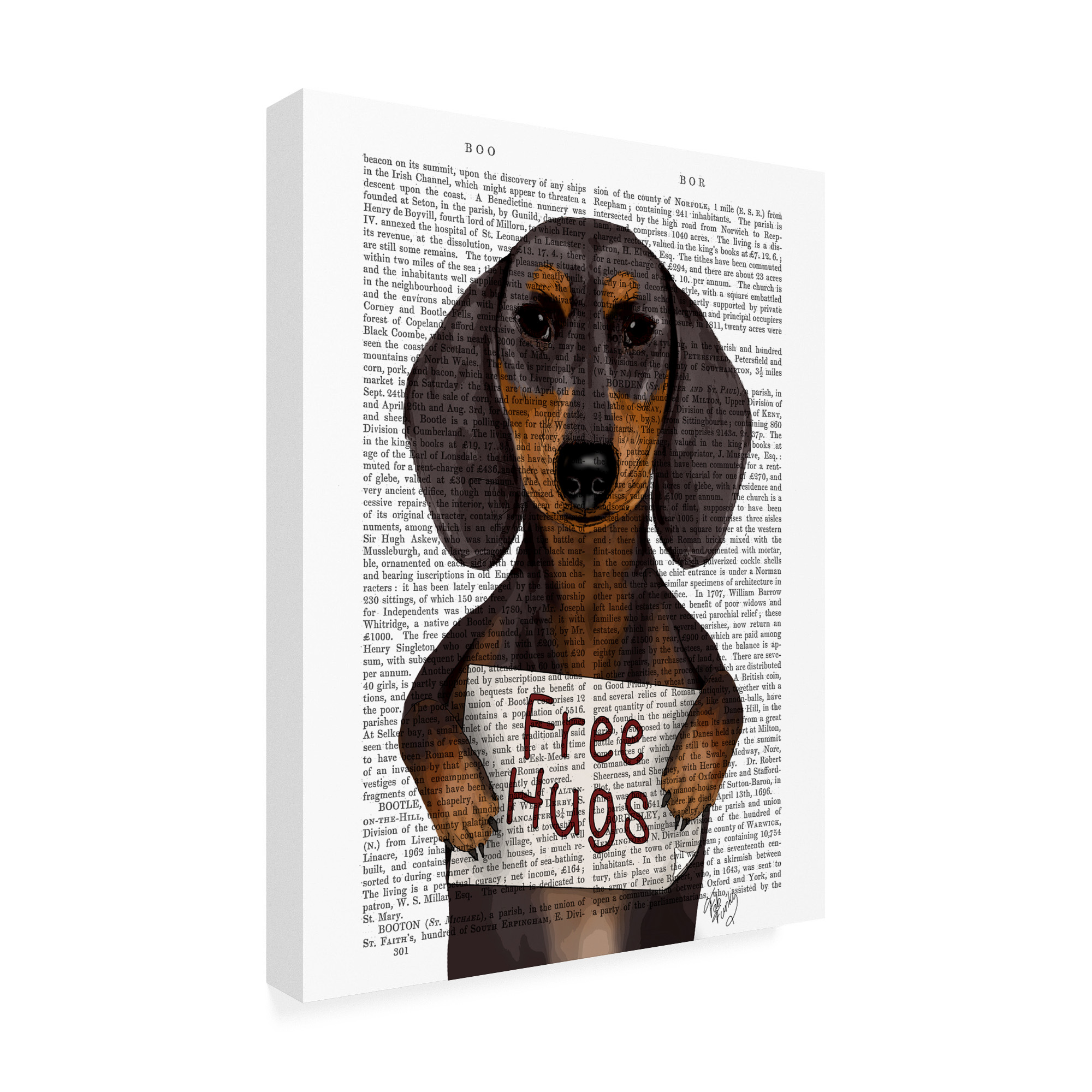 Trademark Fine Art 'Dachshund, Free Hugs' Canvas Art by Fab Funky