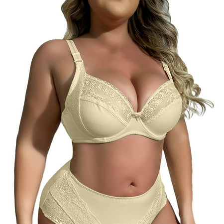 YHGFVOKJ Bras for Women Plus Size Lingerie Ultra Thin Semi Transparent Lace Sexy Full Cup Bra with A Side Nipple Top Underwear No Wire Bras for Women Beige 36