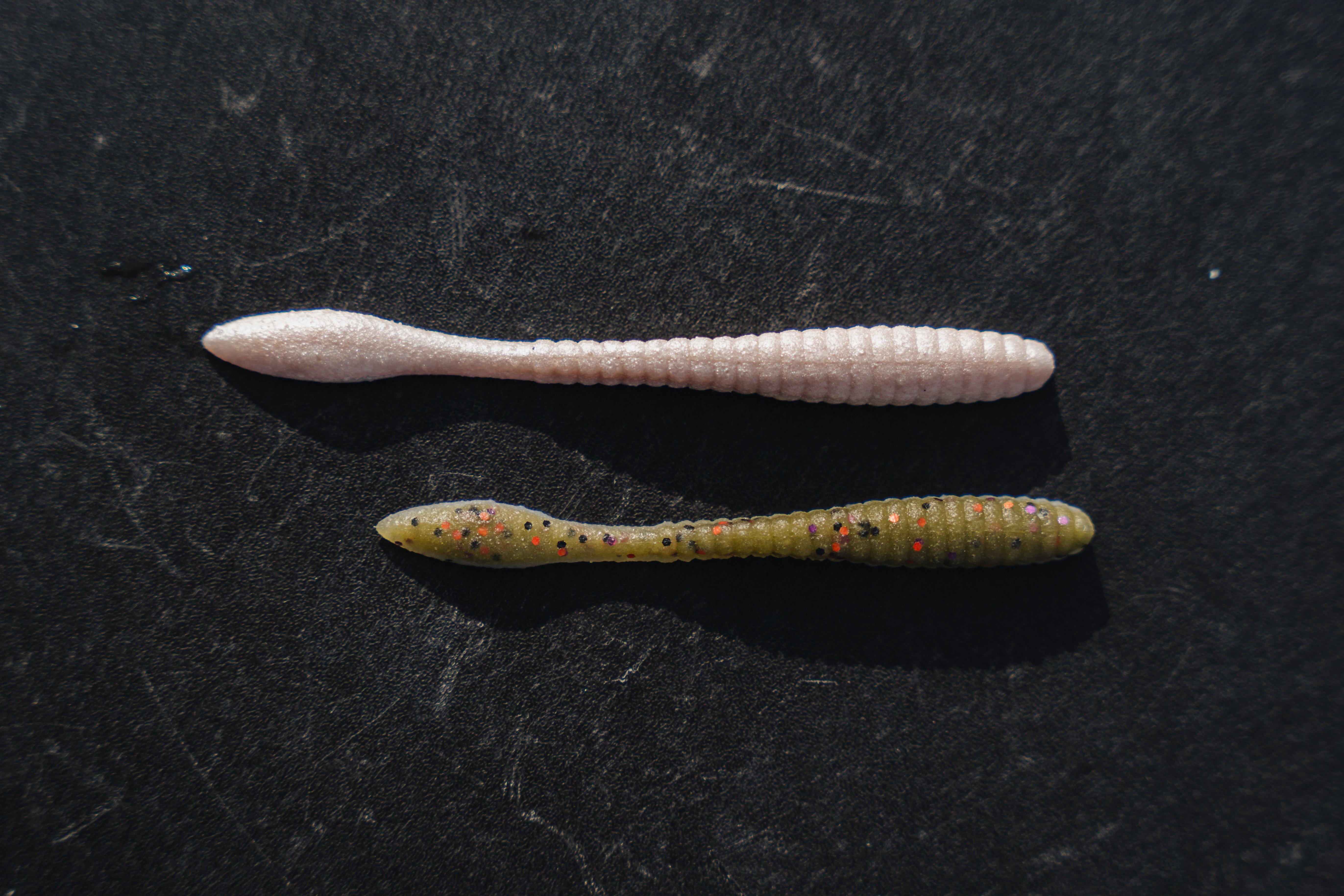 (2 pack) Berkley PowerBait® MaxScent Flat Worm Finesse Fishing Bait, Green Pumpkin, 3.6in | 9cm, Irresistible Scent & Flavor, Versatile Profile, Ideal for Drop Shot Presentation