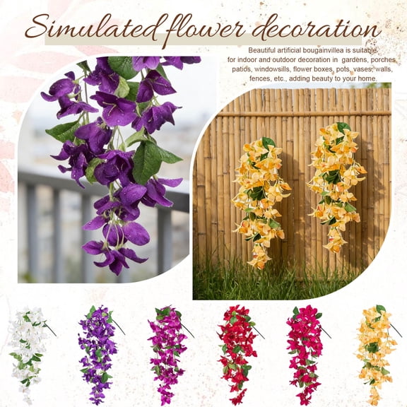 Champagne Color Artificial Trailing Bougainvillea Vine Fake Flowers - Long Hanging Vine Design For Indoor Outdoor Decoration - For Balcony Courtyard Garden Home Decor