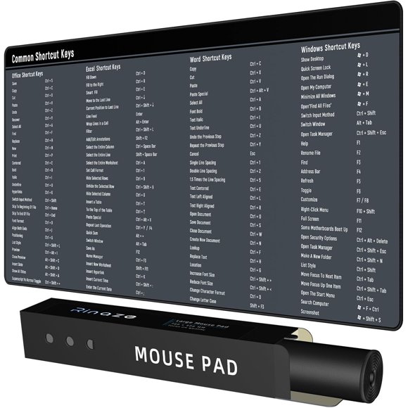 ERDS-Large Mouse Pad, Excel Shortcuts Desk Mat, Anti-Slip Keyboard Pad Excel Shortcuts with Multifunctional, Comfortable XXL Mousepad for MacBook, Laptop, Gaming PC, Office Desk Accessories - Gray