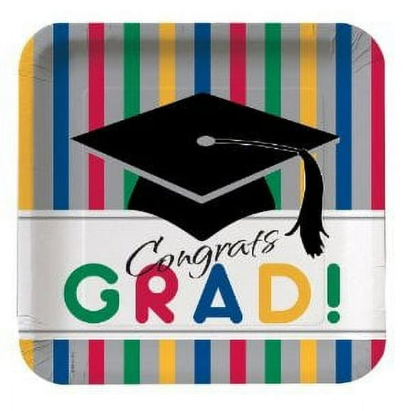 Graduation Stripes 9" Square Dinner Plates