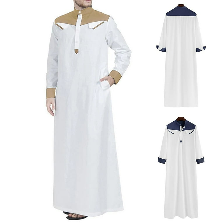 ALSLIAO Men Loose Muslim Clothing Long Sleeve Arab Saudi Kaftan Jubba Long Tunic Robe Navy Blue XL Walmart