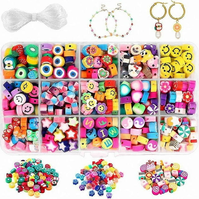 300 cuentas de arcilla polimérica, hechas a mano con forma de emoticono de fruta, 15 estilos, letras de flores