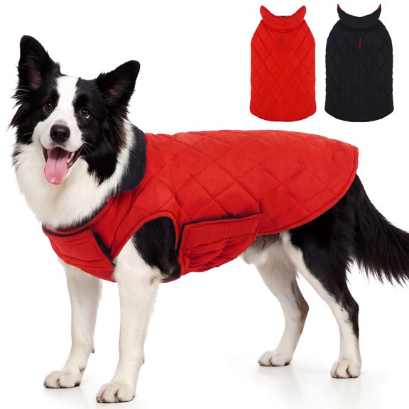 Kuoser Dog Winter Coat,Waterproof Dog Jacket with Adjustable Buckle Hook & Loop for Small Medium Large Dogs, Red, M