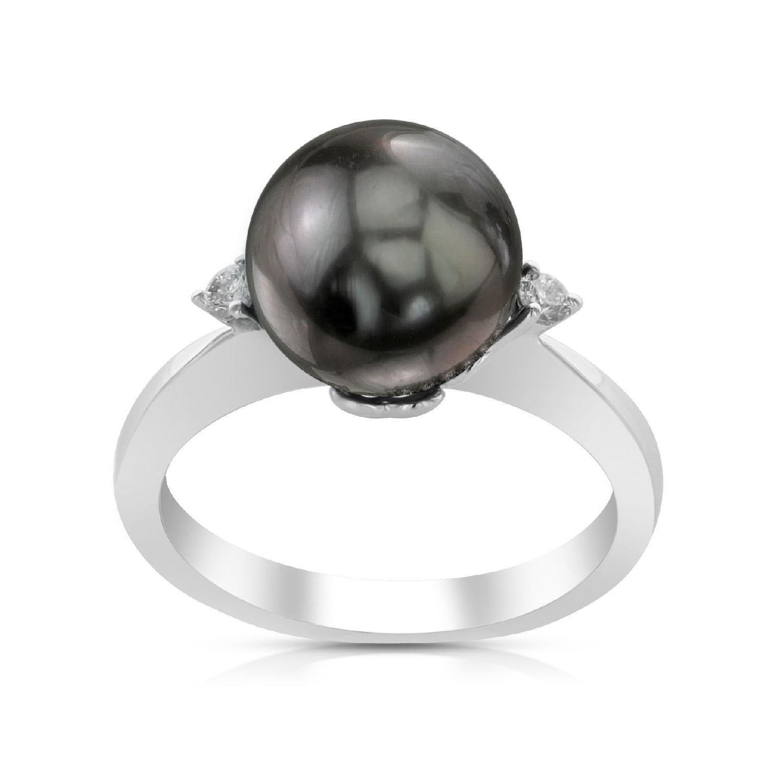 Radiance Pearl 14k White Gold Tahitian South Sea Pearl and Diamond Ring (G-H, SI1-SI2) by Overstock
