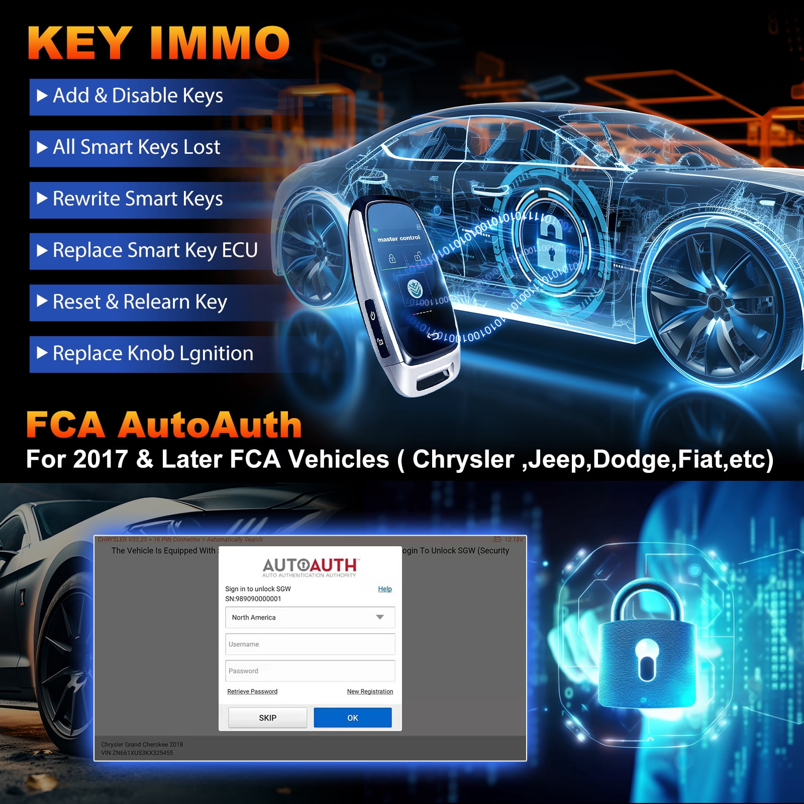 LAUNCH X431 Creader Elite 2.0 for Ford, GM, Chrysler,FGC Car Scan Tool All Reset Full System Diagnostic Scanner with Bi-Directional , AUTOVIN, Lifetime Free Update