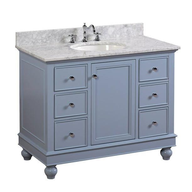 Bella 42" Bathroom Vanity with Powder Blue & Carrara Marble Top
