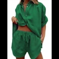 thumbnail image 4 of Conjunto de Chándal de 2 Piezas para Mujer, de Verano, con Top de Corta y Pantalones Cortos. Verde M, 4 of 9