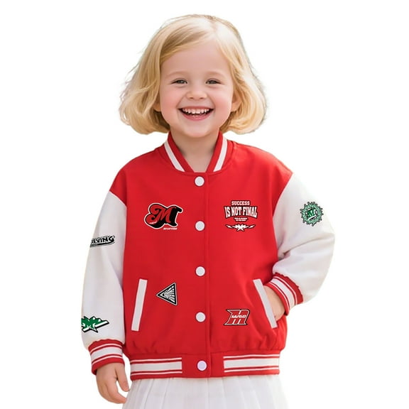 shqvo Boys Baseball Jacket Letter and Patter Print Knit Cardigan Coat For Toddler Kids Comfortable Soft Casual Outerwear Lightweight Stylish Spring Fall Winter