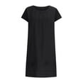 thumbnail image 4 of Summer Dress Saving! Women's Casual Plus Size Cotton Linen Crewneck Loose Short Sleeve Solid Mini Dress Black 3XL, 4 of 5
