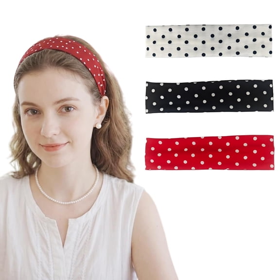 WOOMER Polka Dot Headbands 3 Pack Retro Soft Fabric Hair Bands for Women