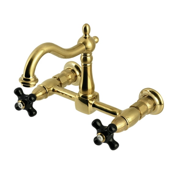 Kingston Brass KS1267PKX Duchess Double-Handle Wall-Mount Bridge Kitchen Faucet, Brushed Brass