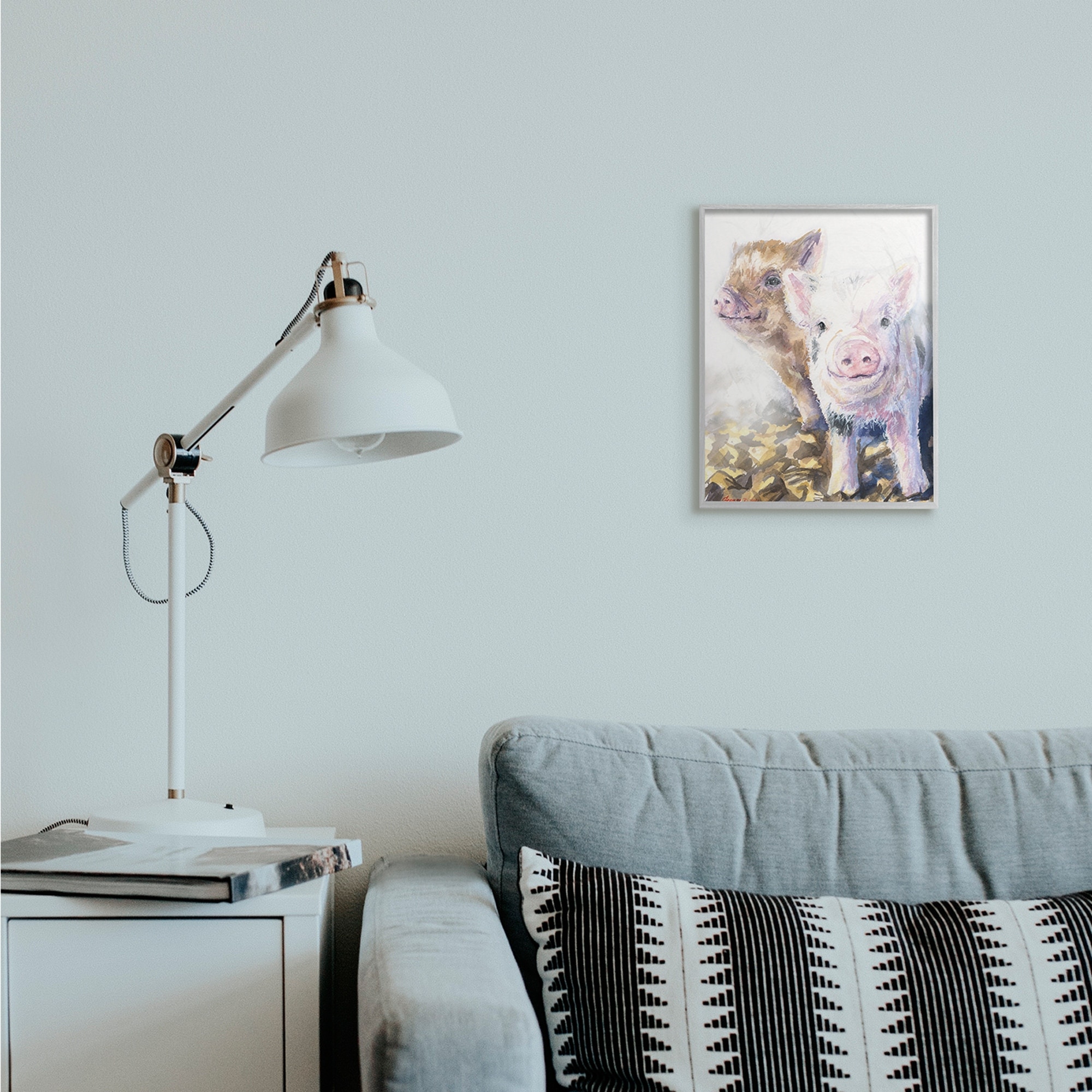 Stupell Industries Baby Piglets Smiling Adorable Farm Animals Grey Framed, 11 x 14, Design by George Dyachenko