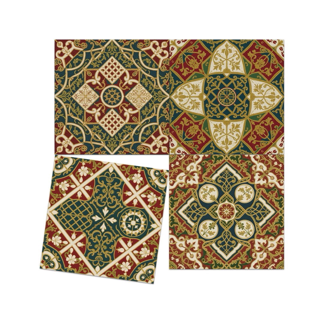 24 Sheets Peel and Stick Tile Sticker Backsplash 7.87" x 7.87" Green Red Flowers Pattern Wall Stickers Self Adhesive Waterproof Decals