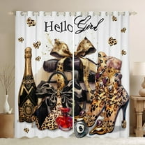 Homewish Leopard Print High Heel Black Out Curtains, Female Modern Fashion Curtains Pack of 2 (42x63 Each), Chic Bowknot Bag Bedroom Curtains, Curtains Blackout Home Decor