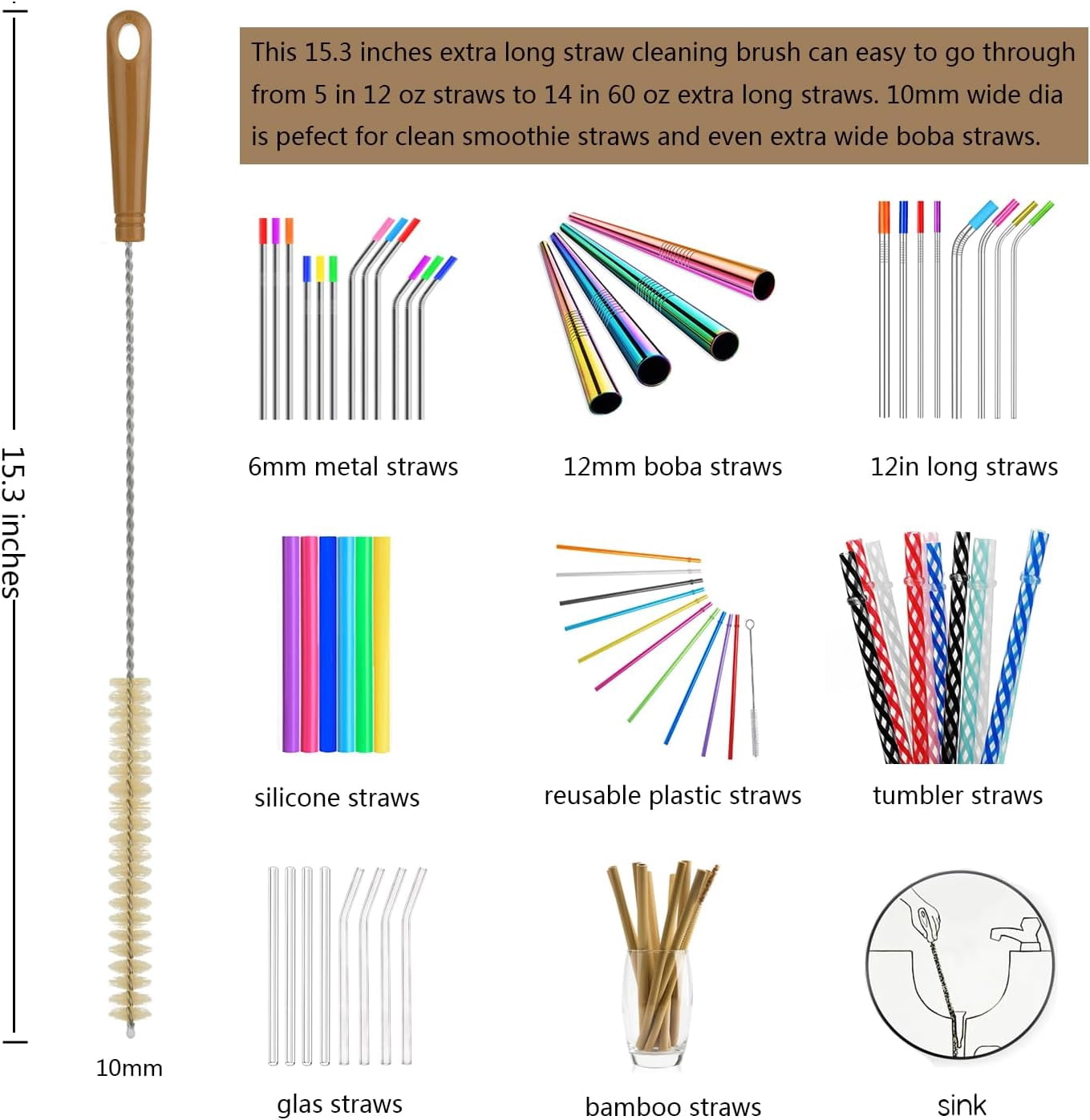8-Pack Bottle Cleaning Brush Set - Long Bottle Cleaner for Washing Beer/Wine Narrow Neck Bottles, Hummingbird Feeder, Sport Well, Plus Kettle Cleaner, Straw Brush