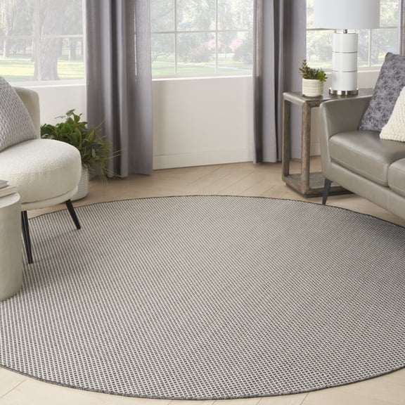 Nourison Courtyard Indoor/Outdoor Ivory/Charcoal 6' x Round Area Rug (6 Round)
