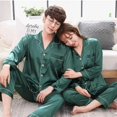 thumbnail image 1 of Pijamas de seda de hielo para mujer, conjunto de dos piezas de manga larga, ropa de casa de talla grande para parejas, Año Nuevo, adolescentes, primavera y otoño, 1 of 4