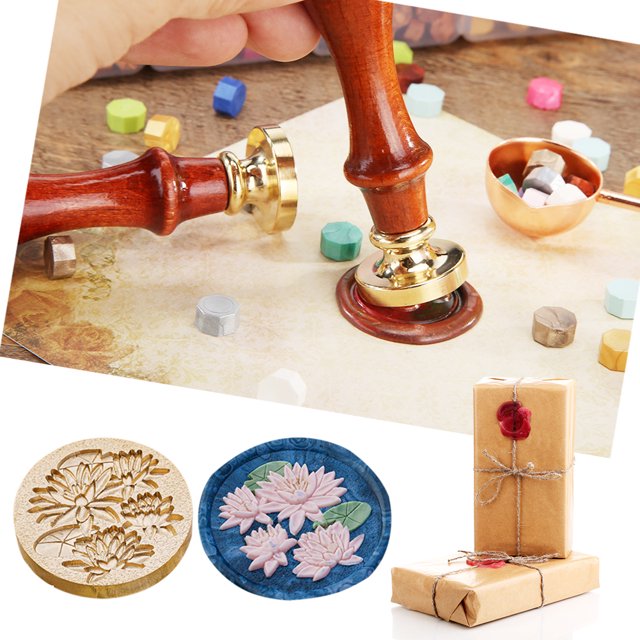 Serie de plantas Cabeza de sello Cabeza de cobre en relieve 3D para tarjeta de boda (Flor de loto)